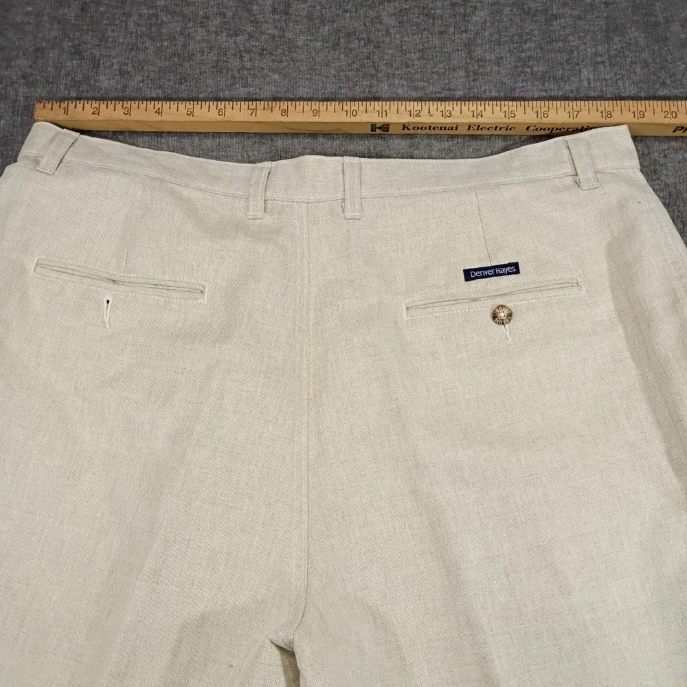 Vintage Denver Hayes Linen Pleated Trousers Pants Mens 40x32 Beige CANADA MADE